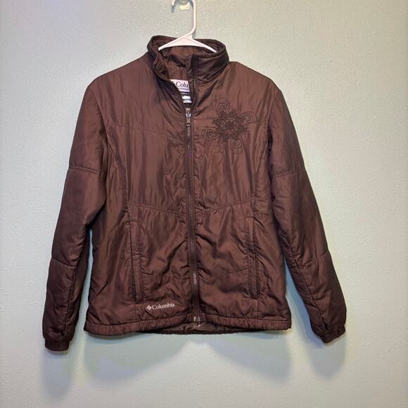 Columbia Women’s Mocha Brown Embroidered Puffer Jacket Size Small - Picture 1 of 13